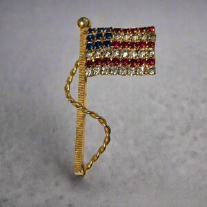American Flag Rhinestone Brooch